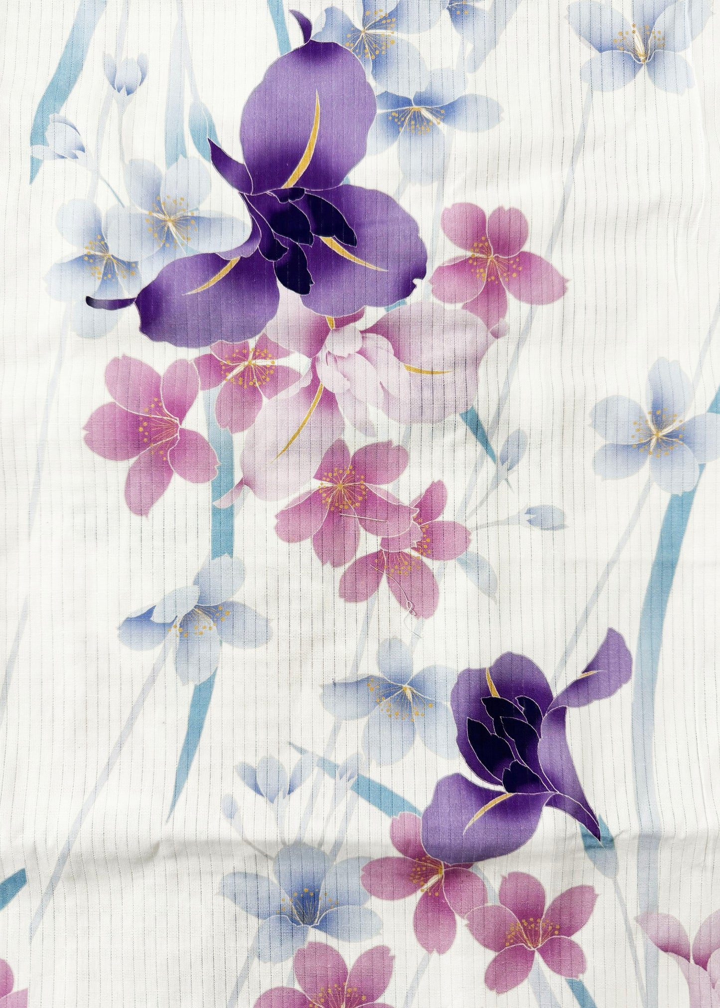Japanese Traditional Yukata Kimono Plus - Purple Water Iris in White