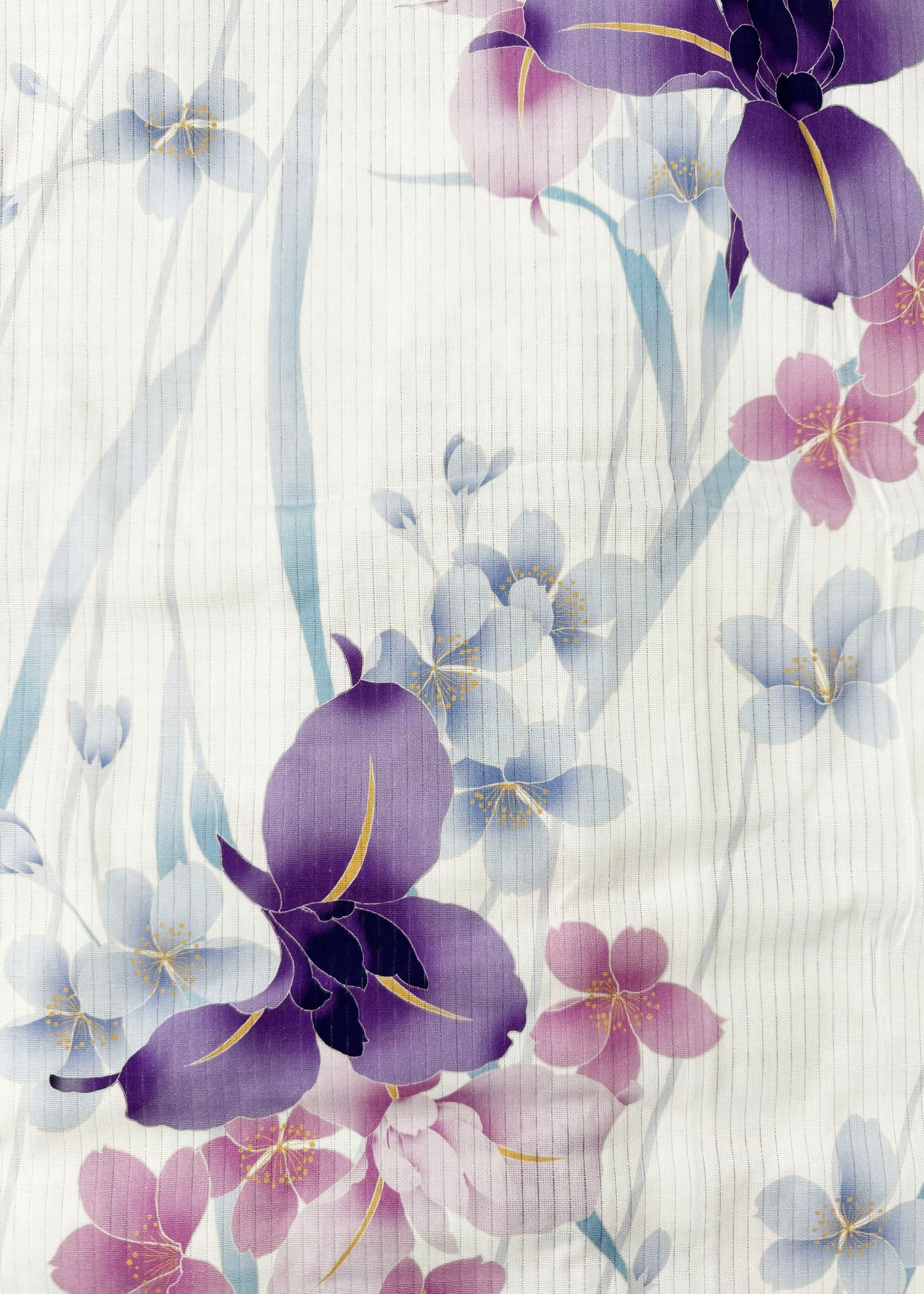 Japanese Traditional Yukata Kimono Plus - Purple Water Iris in White