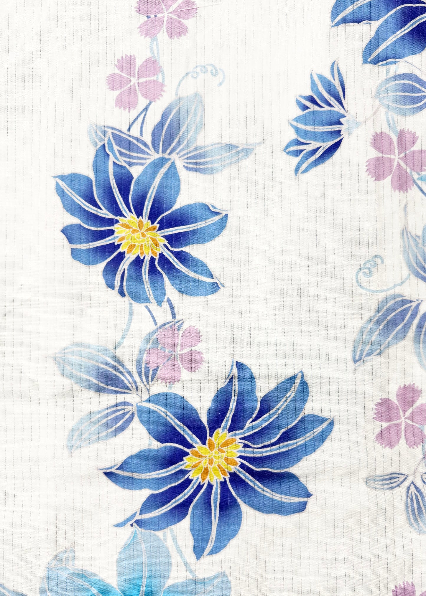 Yukata Kimono Plus Size - Blue Clematis Flowers in White (Style #1017)