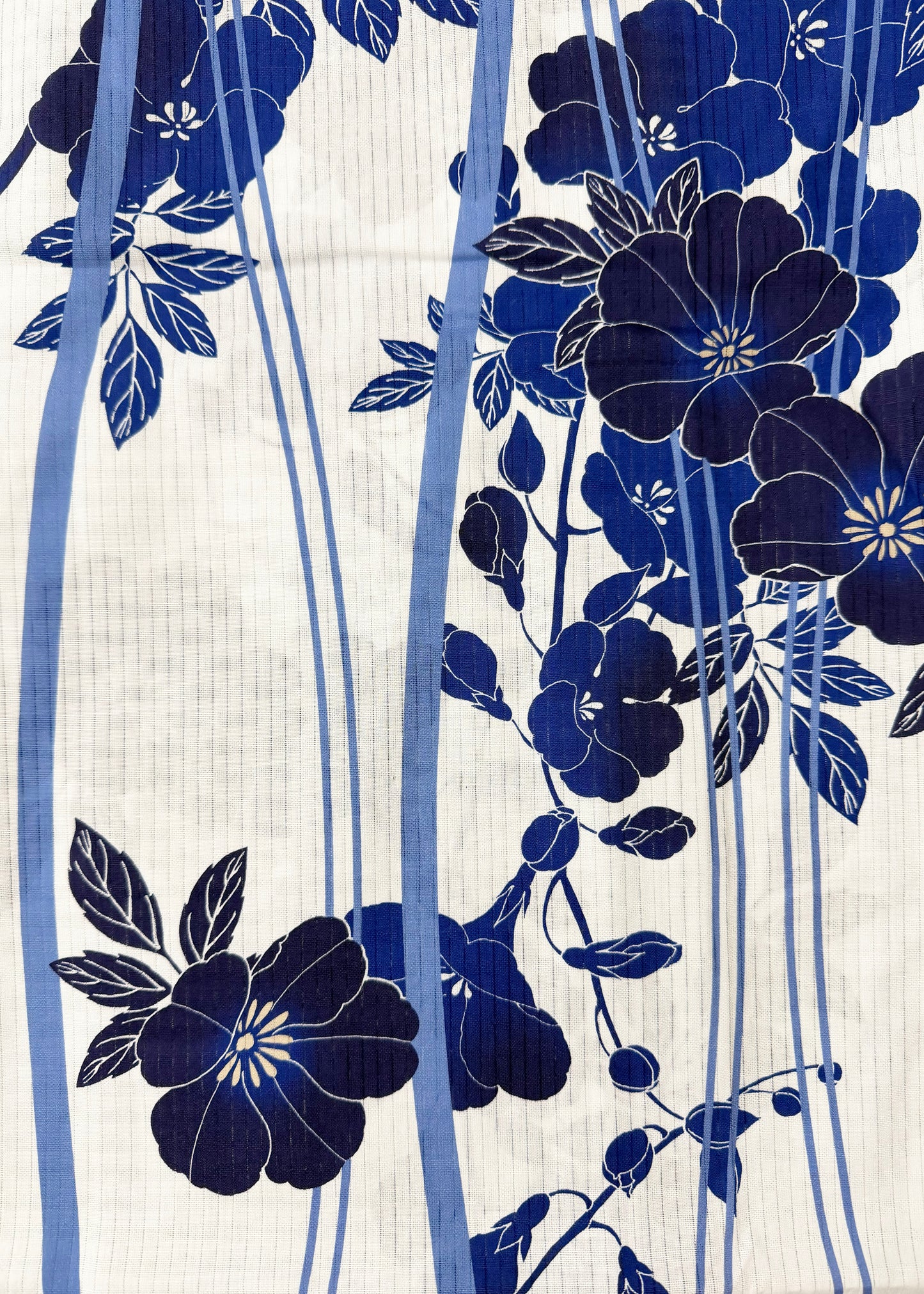 Yukata Kimono Plus Size - Dark Blue Clematis in White (Style #1016)