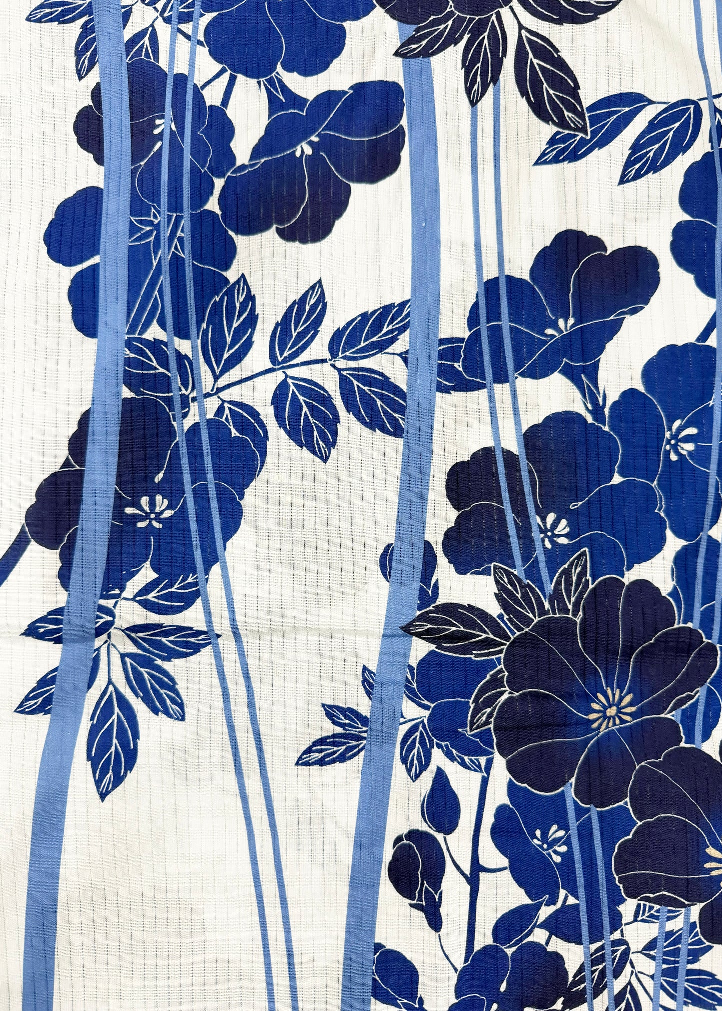 Yukata Kimono Plus Size - Dark Blue Clematis in White (Style #1016)