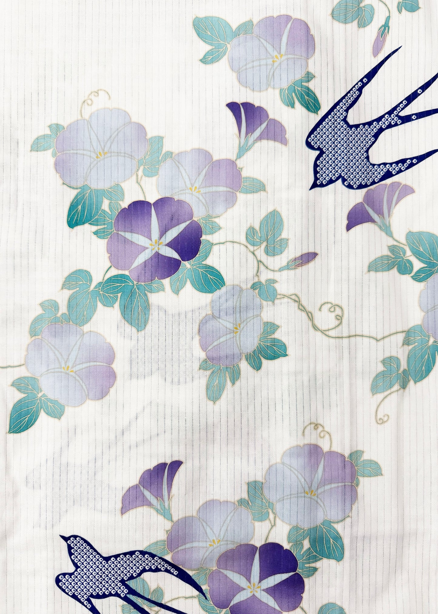 Yukata Kimono Plus Size - Morning Glory and Swallow in White (Style #1028)