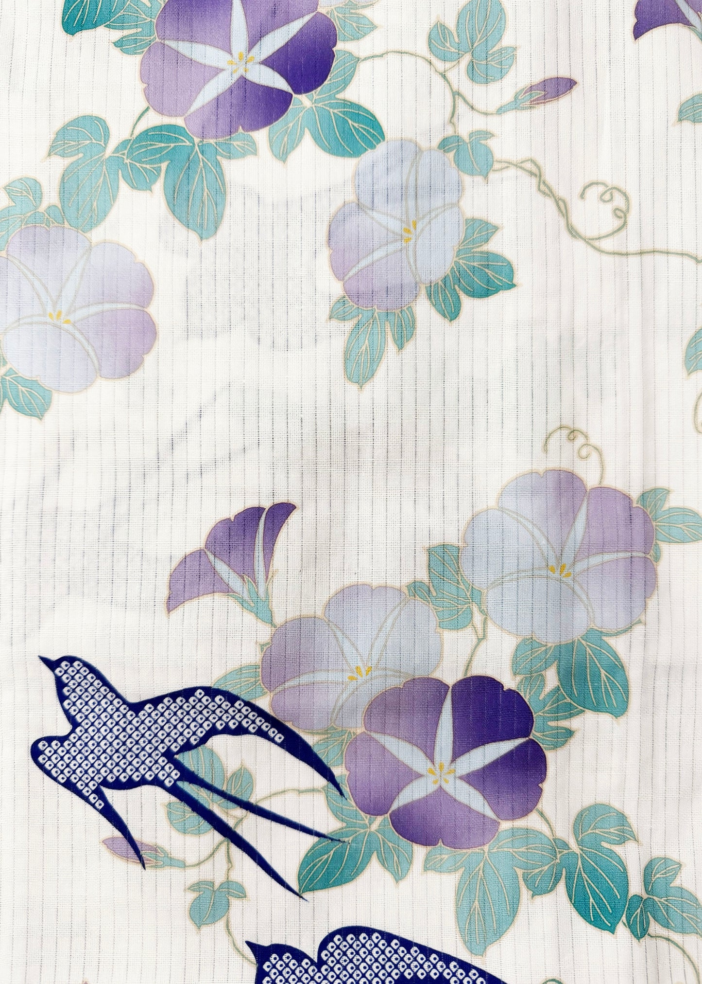 Yukata Kimono Plus Size - Morning Glory and Swallow in White (Style #1028)
