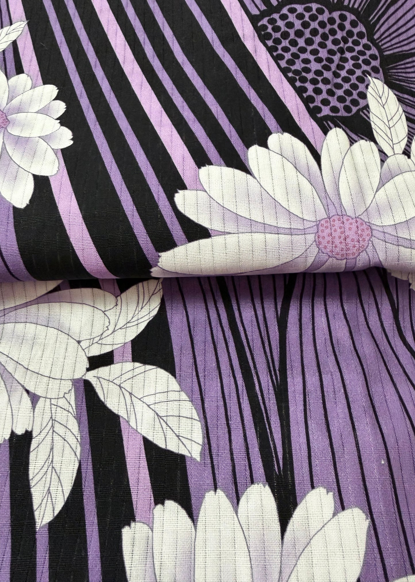 Yukata Kimono Plus Size - White Chrysanthemum in Purple/Black (Style #1032)