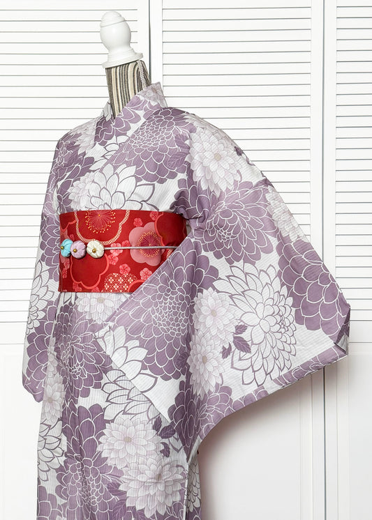 Japanese Traditional Yukata Kimono Women's Plus - Brown Chrysanthemum