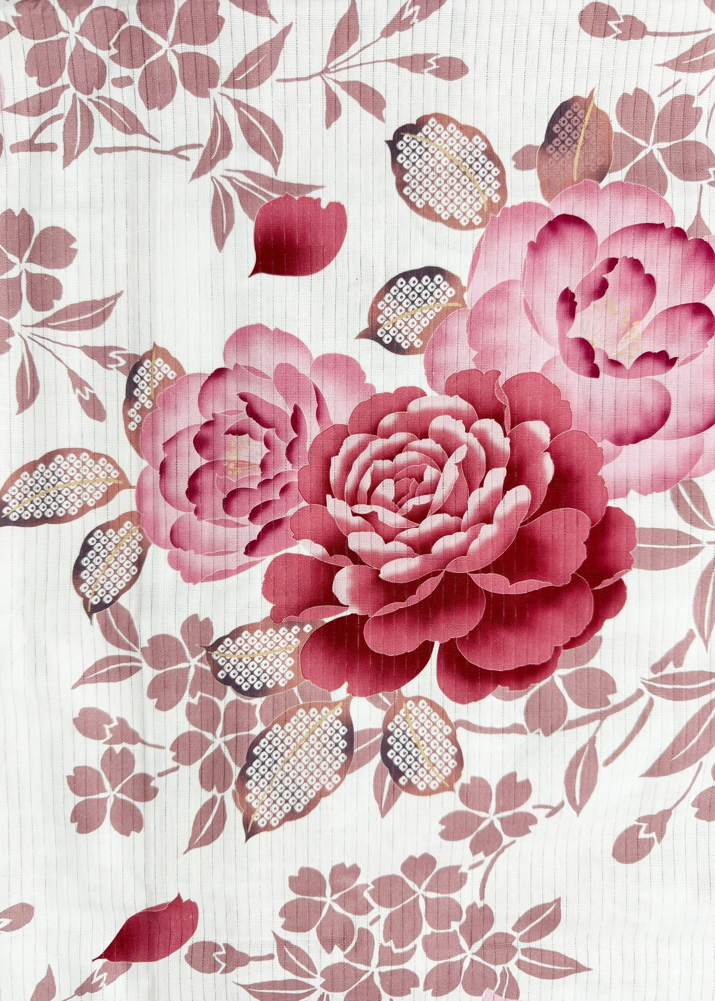 Yukata Kimono Plus Size - Red Peonies in White (Style #1020)