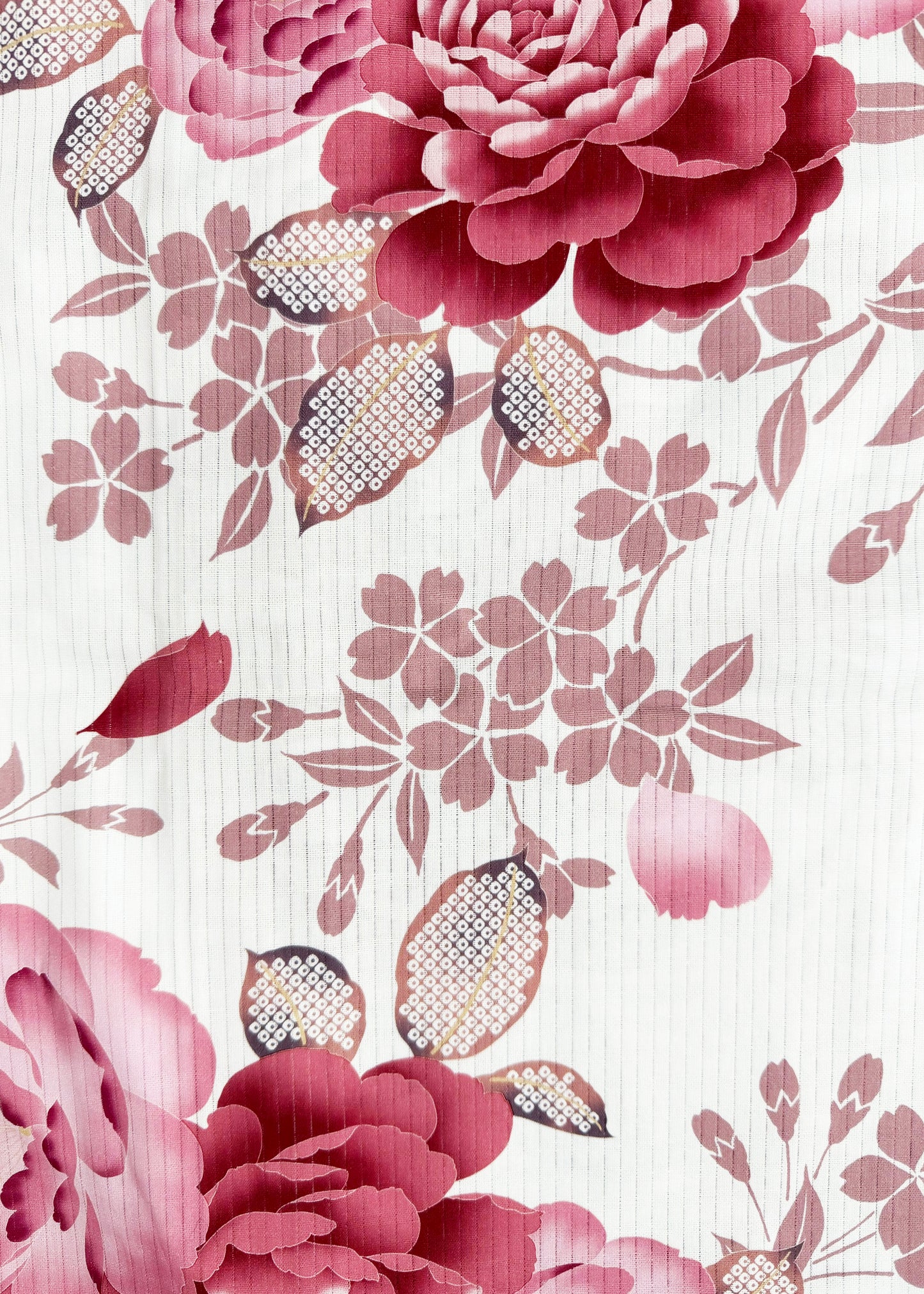 Yukata Kimono Plus Size - Red Peonies in White (Style #1020)
