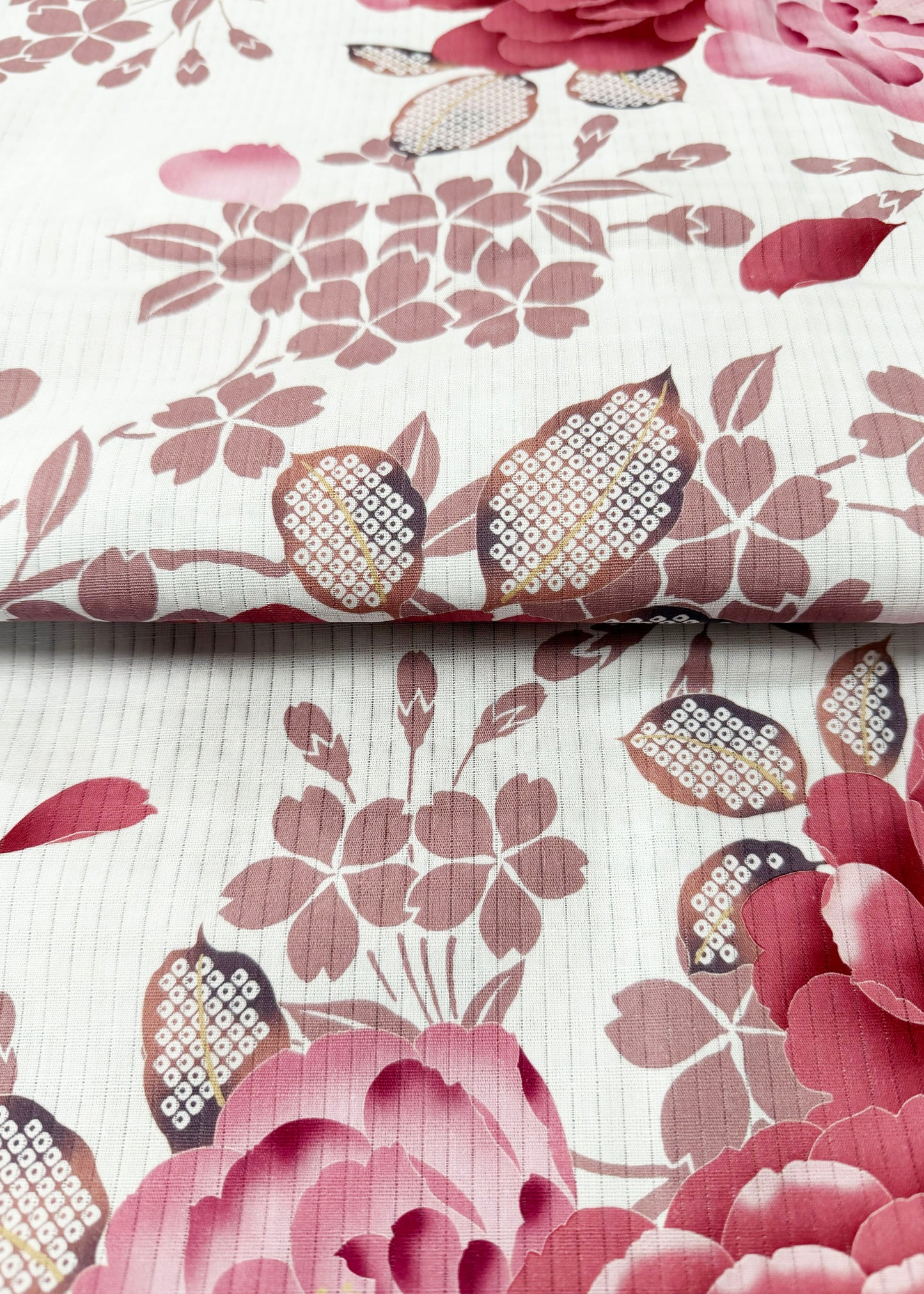 Yukata Kimono Plus Size - Red Peonies in White (Style #1020)