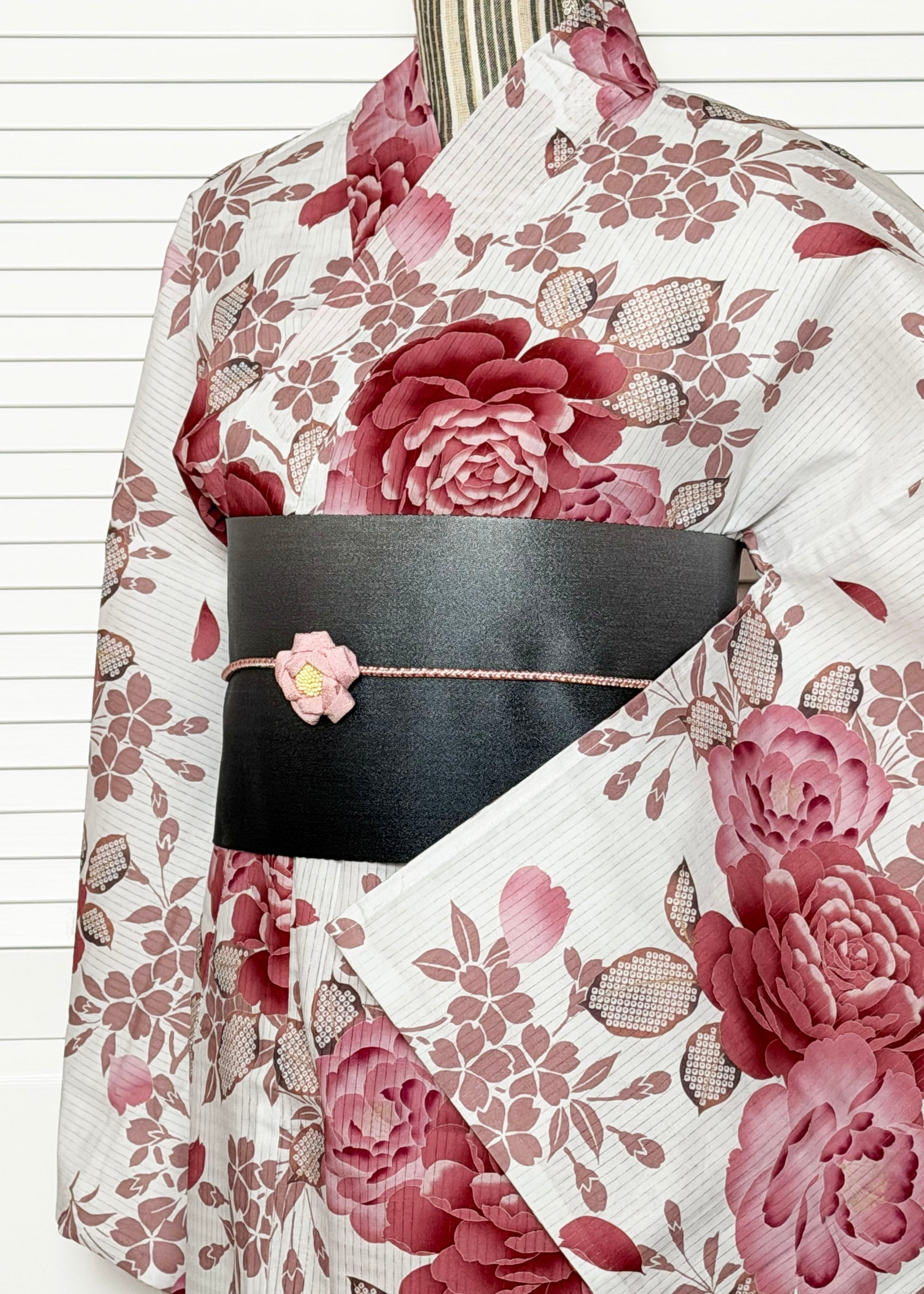 Japanese Traditional Yukata Kimono Women's Plus - Red Peony in White