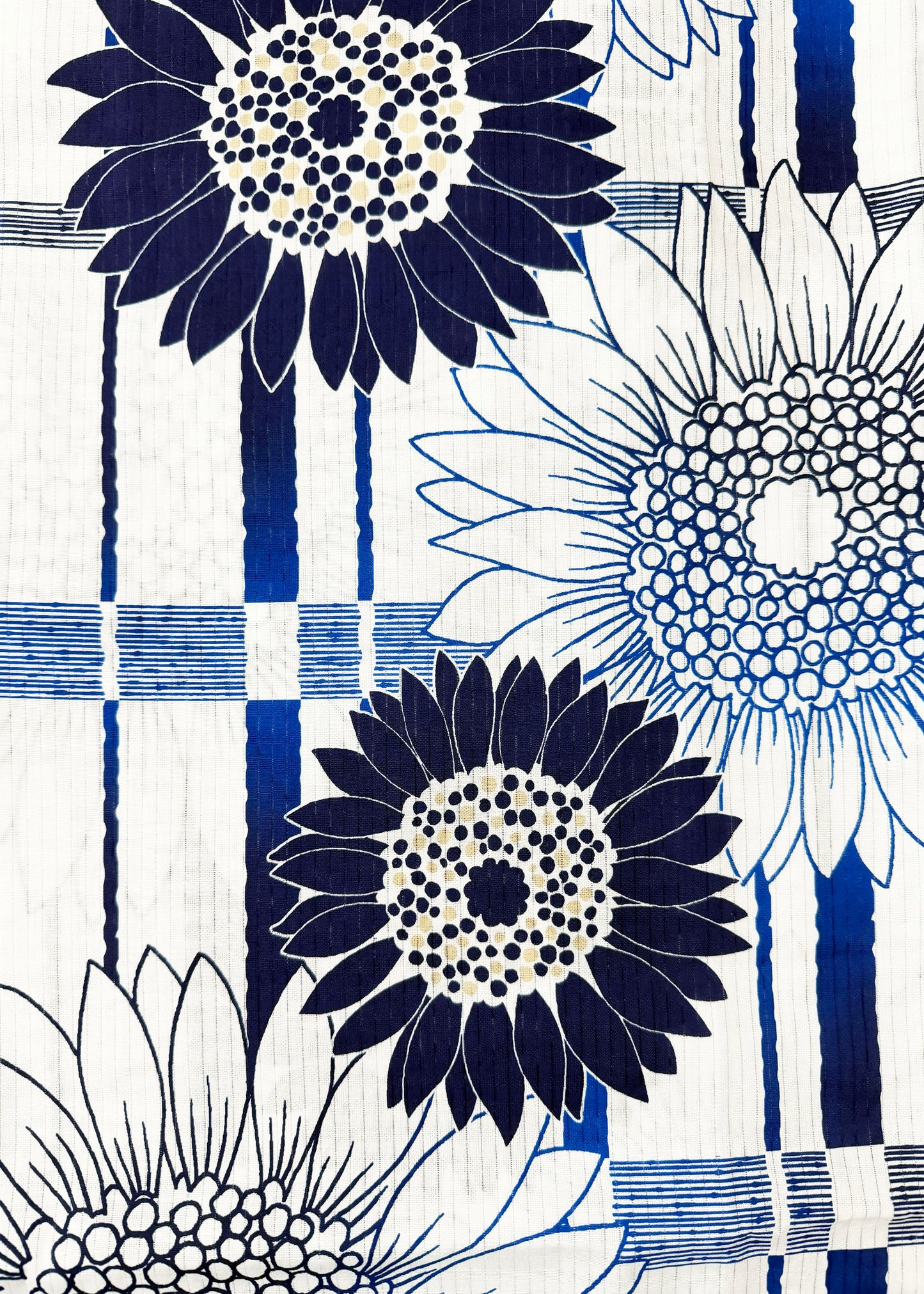 Yukata Kimono Plus Size - Blue Sunflowers in White (Style #1022)
