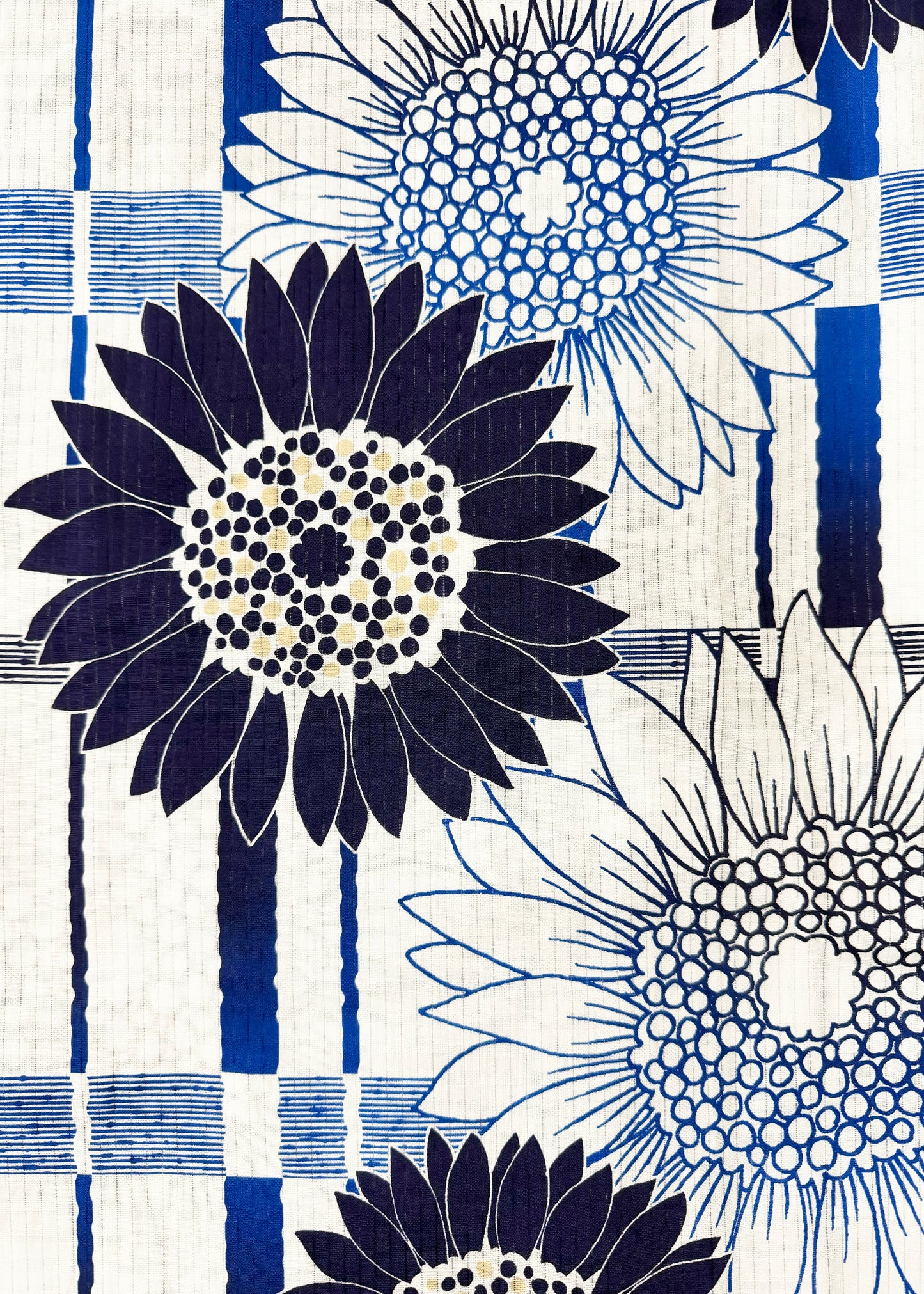 Yukata Kimono Plus Size - Blue Sunflowers in White (Style #1022)