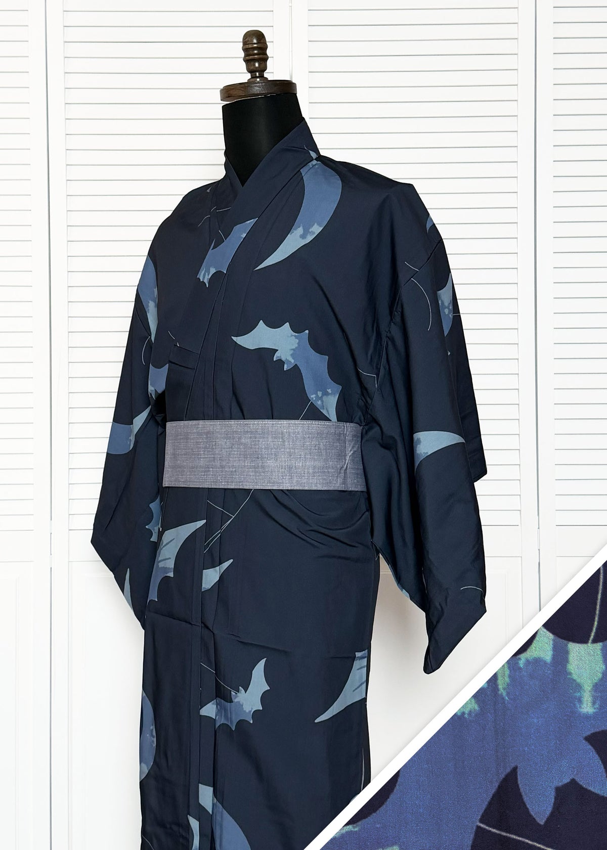 Men's Yukata (L) - Bats and Moon in Indigo (Style #L0017)