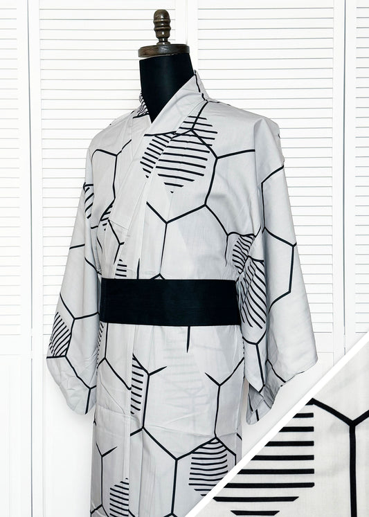 Men's Yukata (L) - Hexagons in Light Gray (Style #L0018)