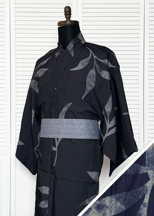 Men's Yukata (L) - Branches in Charcoal (Style #L0008)