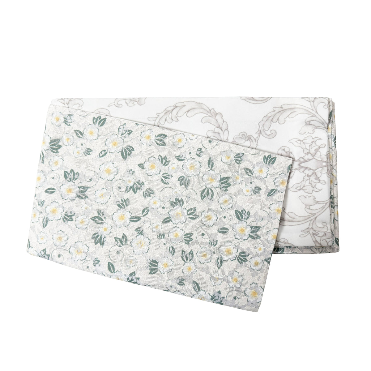 Flat Obi Belt - Yellow Floral Lace in White (Style #1021)