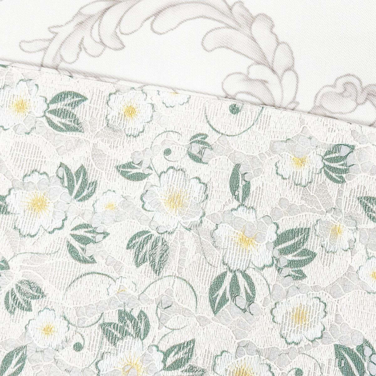 Flat Obi Belt - Yellow Floral Lace in White (Style #1021)