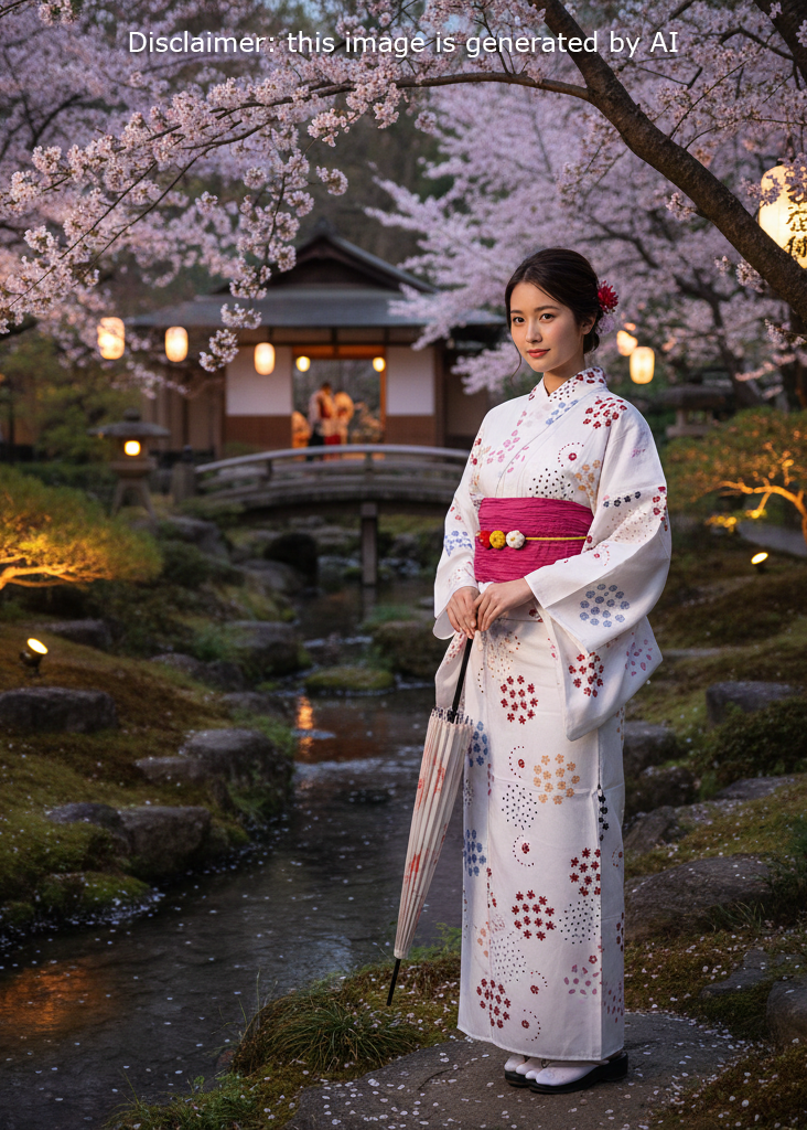 Yukata Kimono EXTRA Plus Size - Flowers in White (Style #1009)