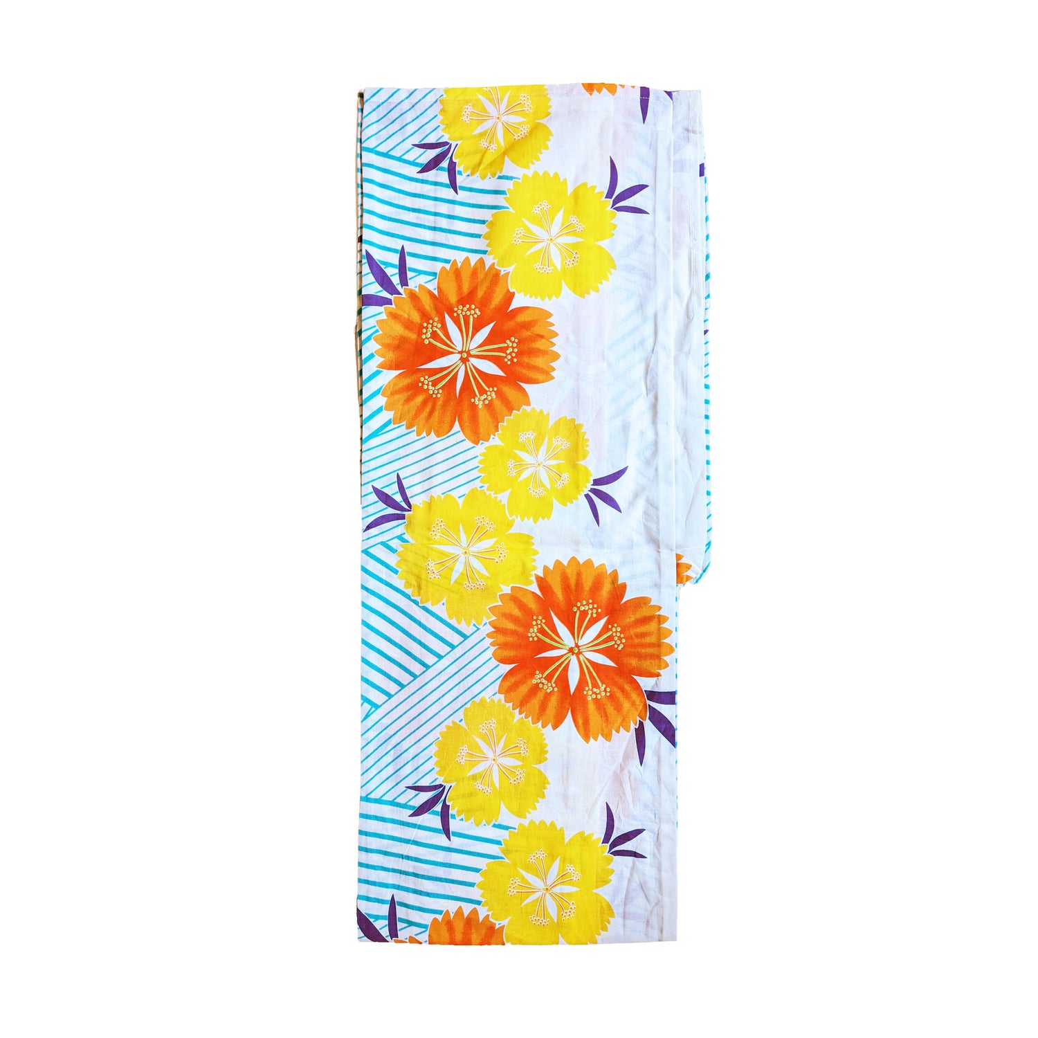 Japanese Yukata Kimono - Yellow and Orange Cherry Blossoms in White