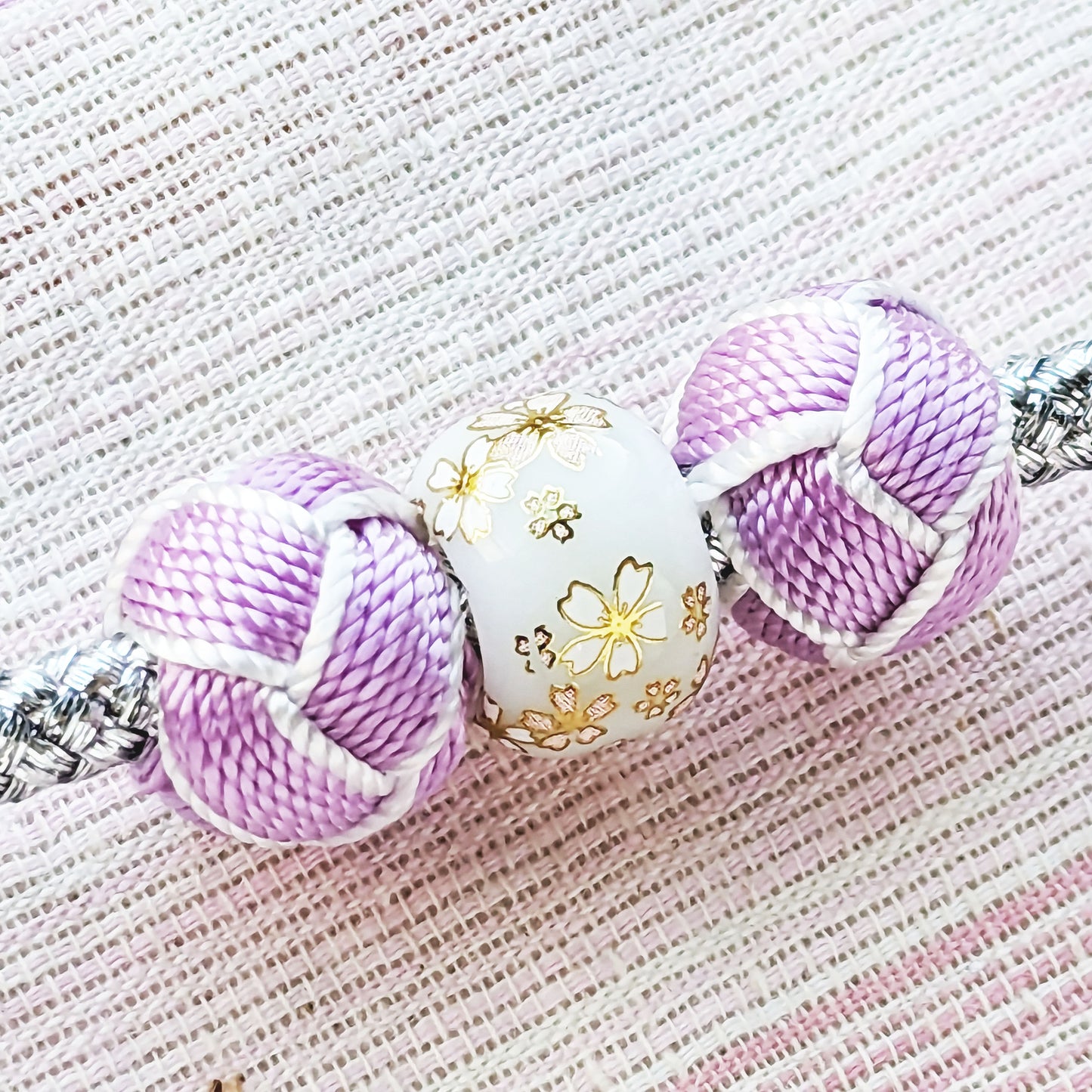 Japanese Kazari Himo - Purple and Silver Triple Beads
