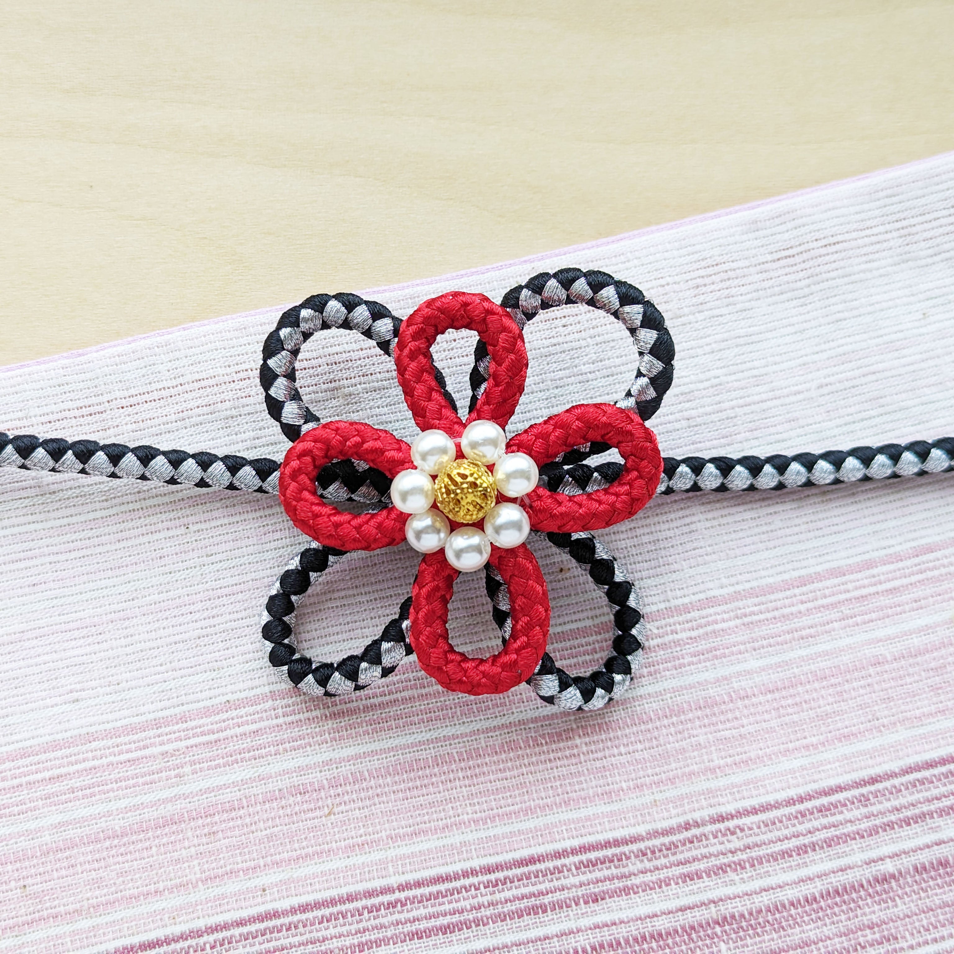 Japanese Kazari Himo Decorative String - Black/White/Red Flower Knot ...