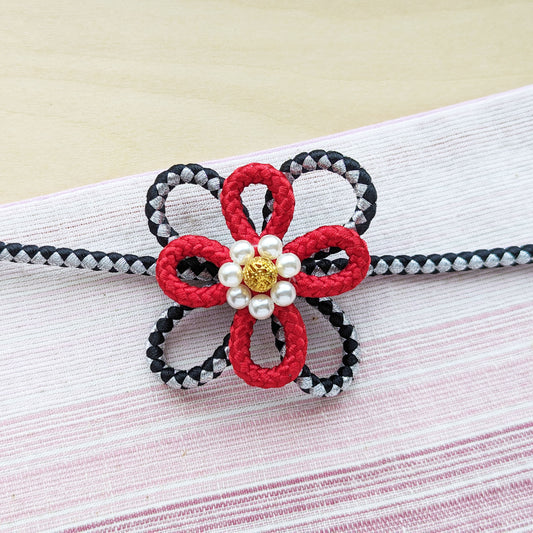 Japanese Kazari Himo Decorative String - Black/White/Red Flower Knot
