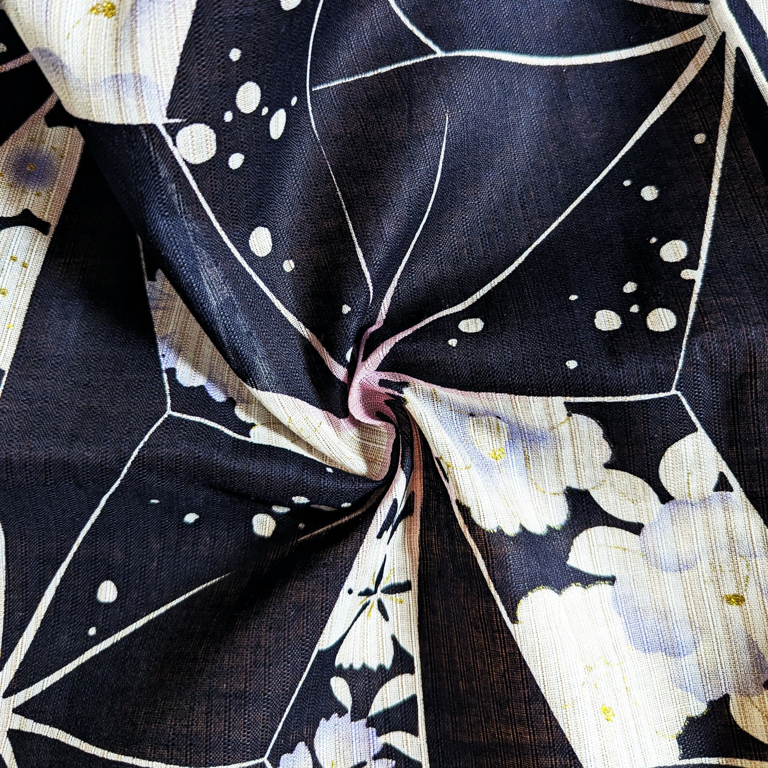 Traditional Japanese Yukata Kimono - Starbursts and Flowers in Black