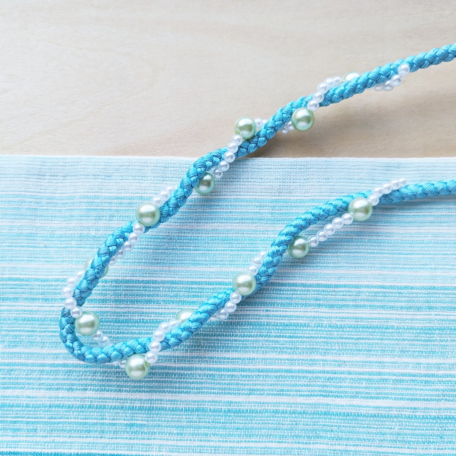 Japanese Kazari Himo Decorative String - Twisted Beads Blue