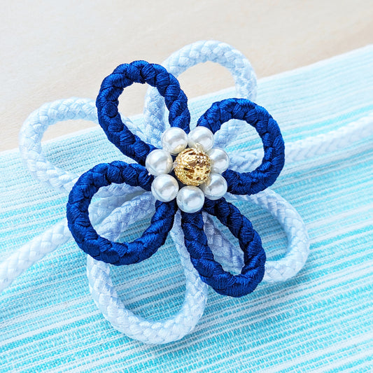 Japanese Kazari Himo Decorative String - Blue/White Flower Knot