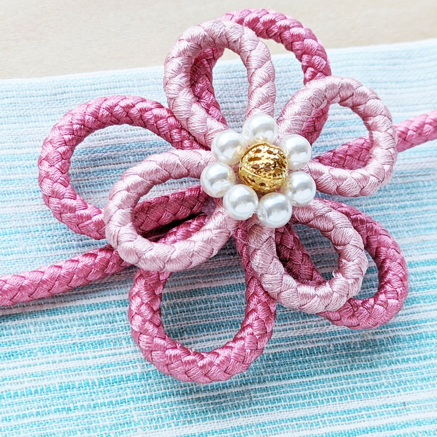 Japanese Kazari Himo Decorative String - Pink Flower Knot for Yukata ...