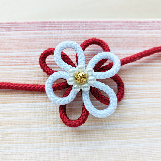Japanese Kazari Himo Decorative String - Red/White Flower Knot
