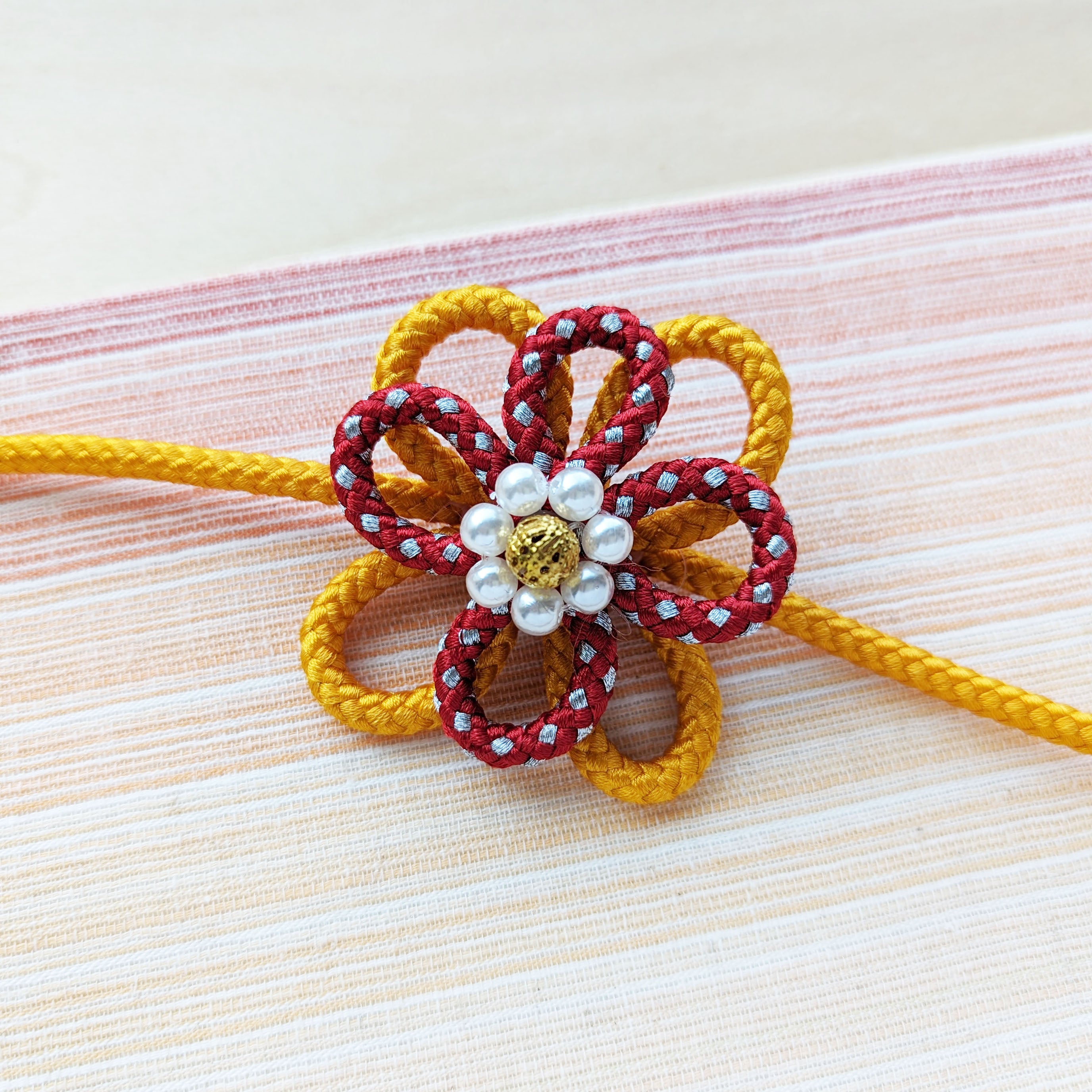 Japanese Obi Kazari Himo Decorative String - Orange/Red Flower Knot ...