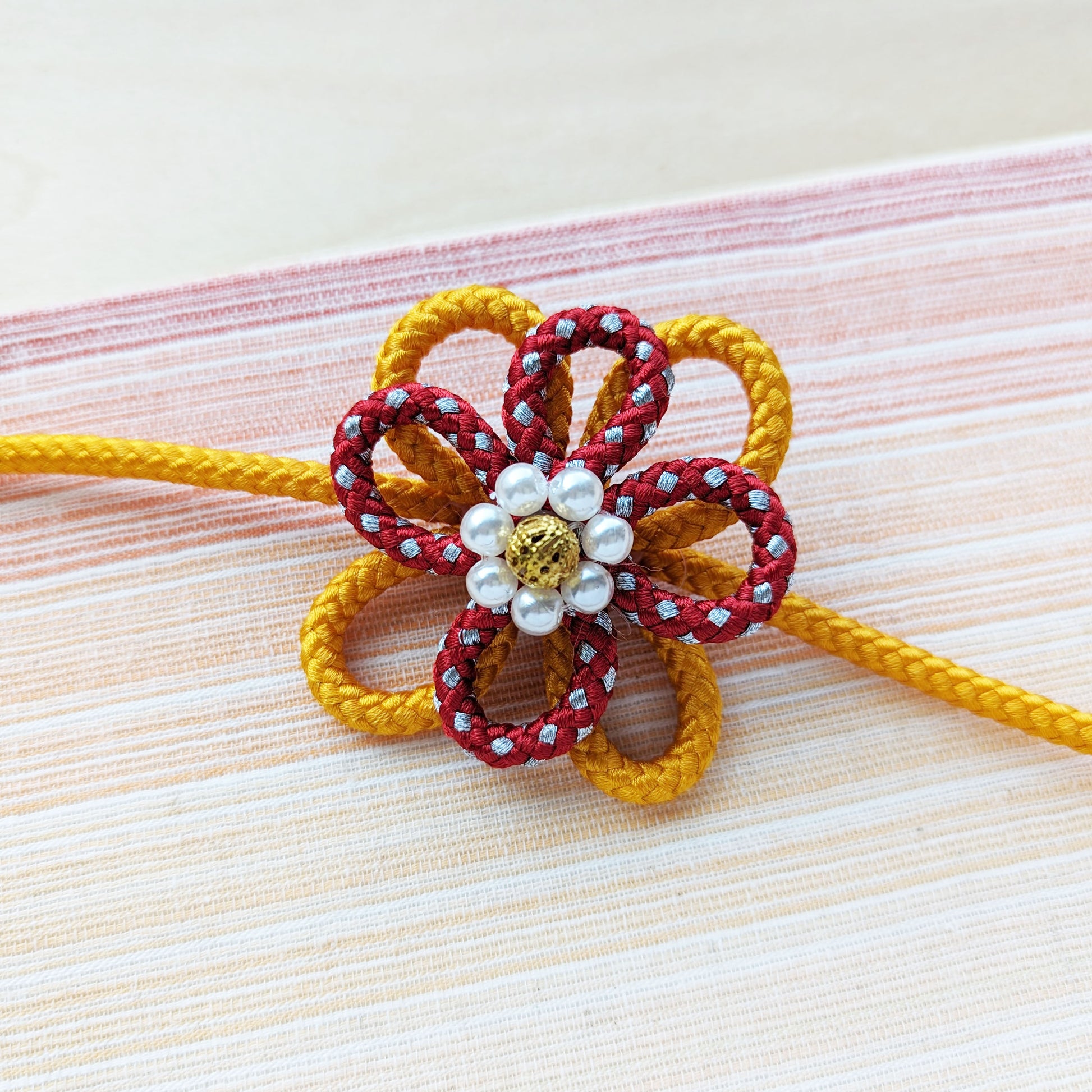 Japanese Kazari Himo Decorative String - Orange/Red Flower Knot