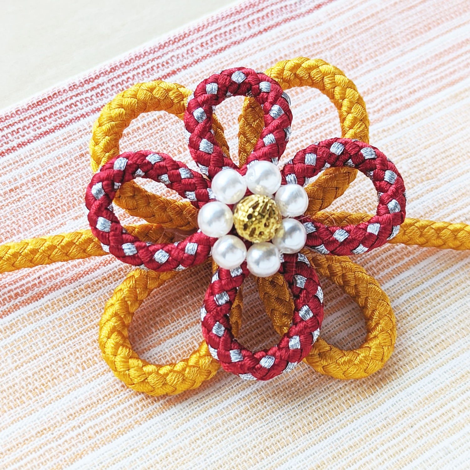 Japanese Obi Kazari Himo Decorative String - Orange/Red Flower Knot ...