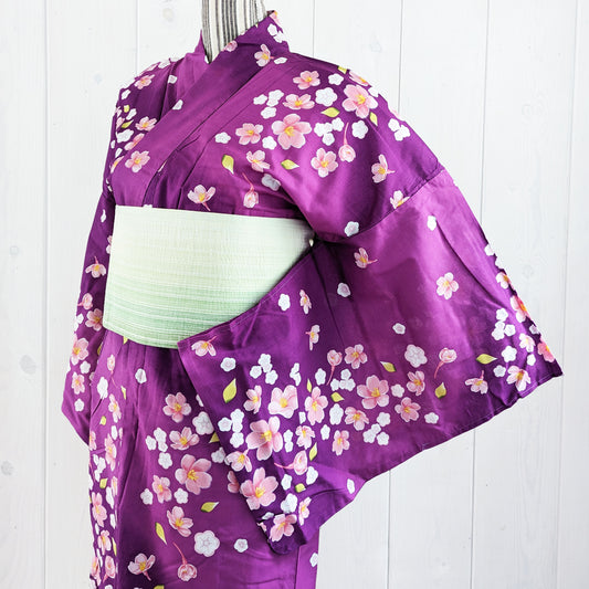 Japanese Traditional Yukata Kimono Plus Size - Cherry Blossoms in Gradient Purple