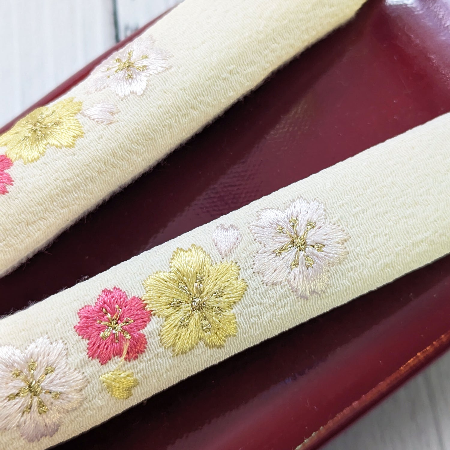 Japanese Traditional Zori Sandals - Cherry Blossoms Embroidery MaroonJapanese Traditional Zori Sandals - Cherry Blossoms Embroidery Maroon