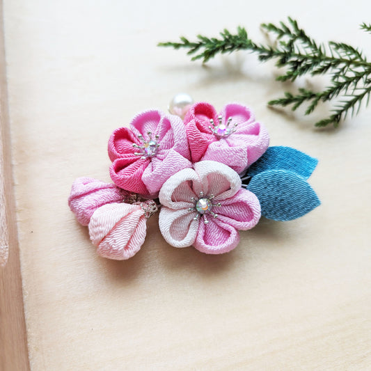 Japanese Pink Plum Flower Trio Hair Clip