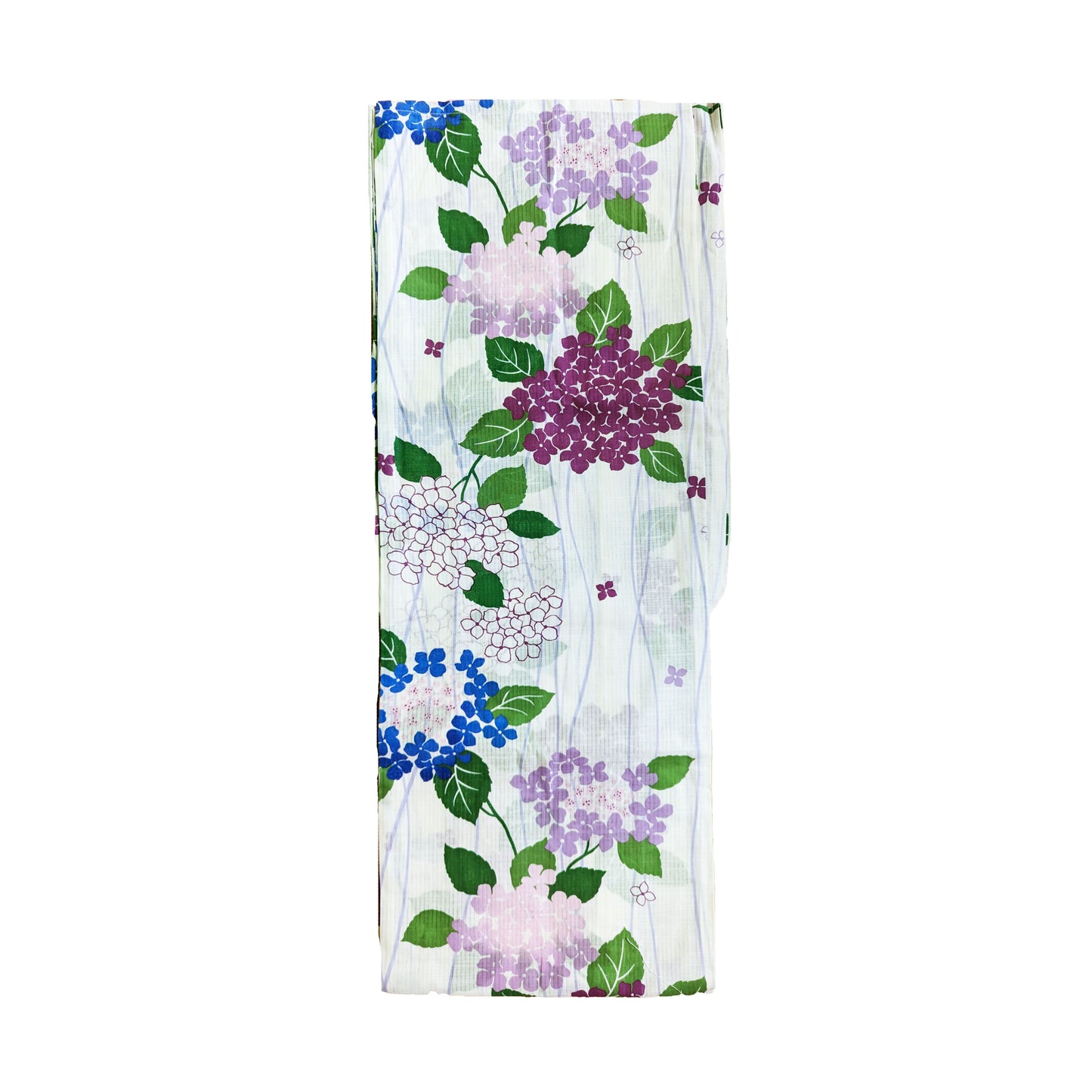 Traditional Japanese Yukata Kimono - Purple and Blue Hydrangeas in Off White