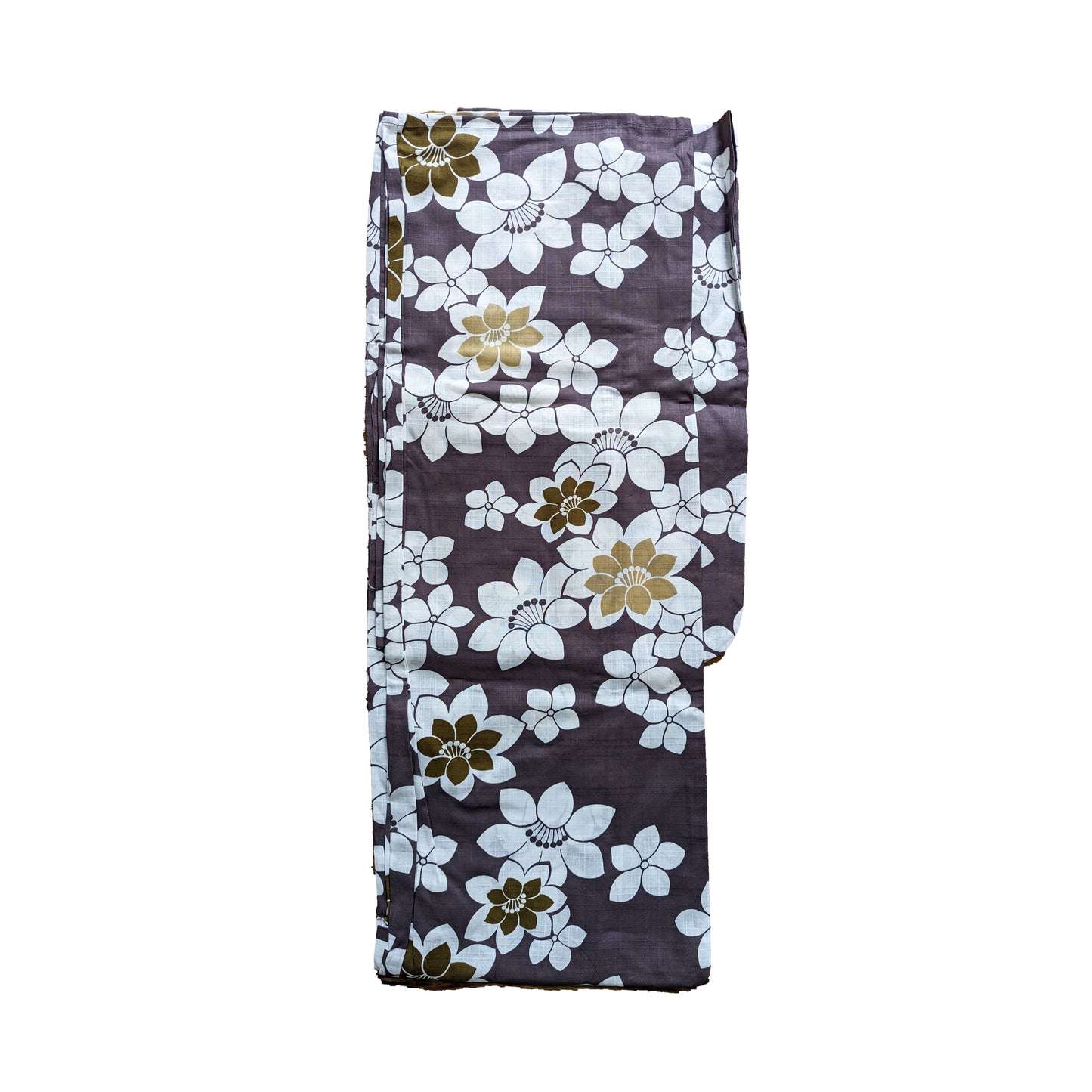 Japanese Yukata Kimono - White Flowers in Brown