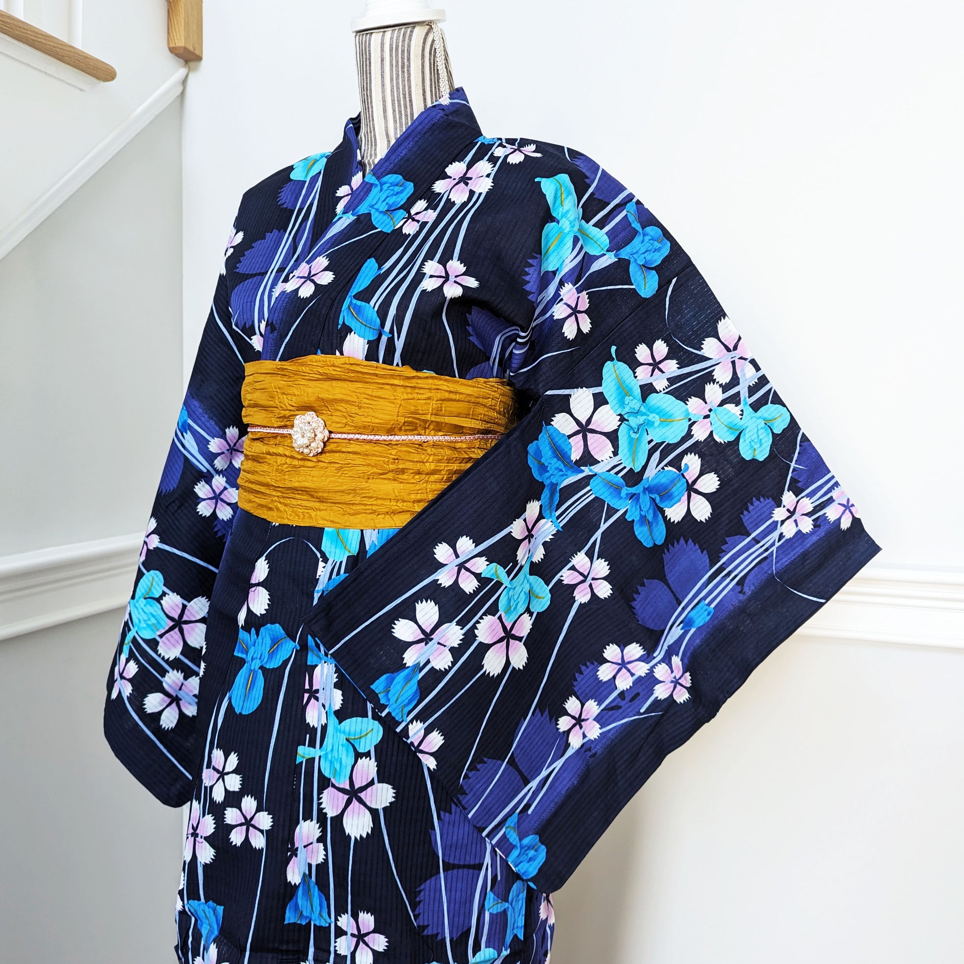 Japanese Yukata Kimono - Blue Irises in Indigo