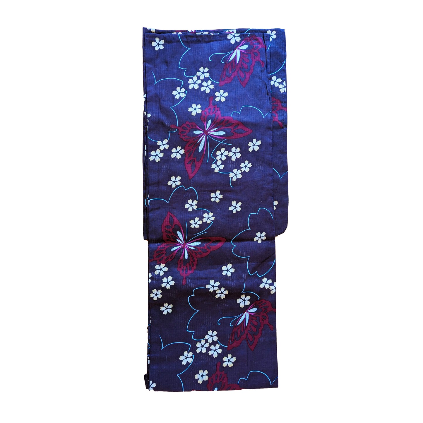 Japanese Yukata Kimono - Cherry Blossoms and Butterflies in Navy Blue