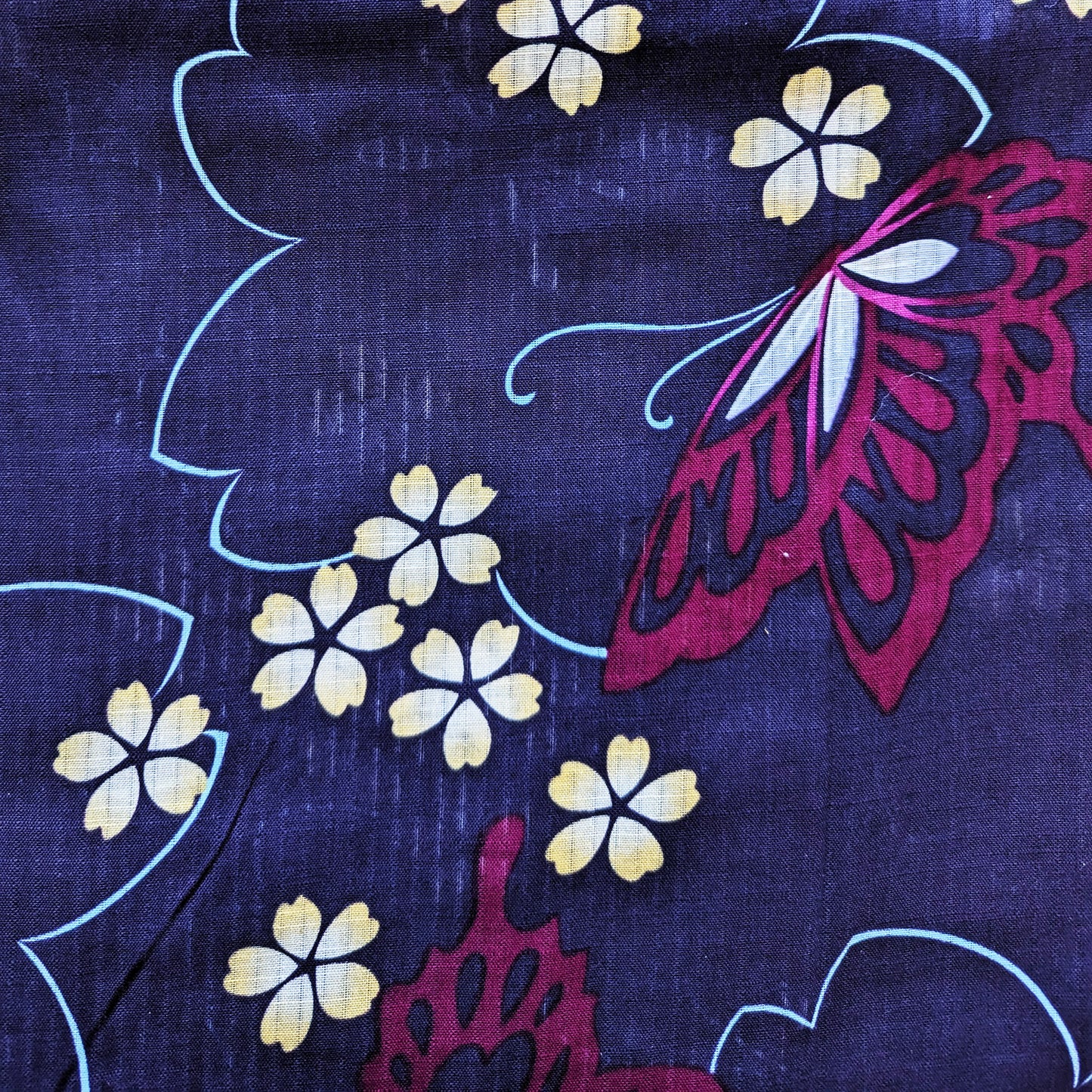 Japanese Yukata Kimono - Cherry Blossoms and Butterflies in Navy Blue
