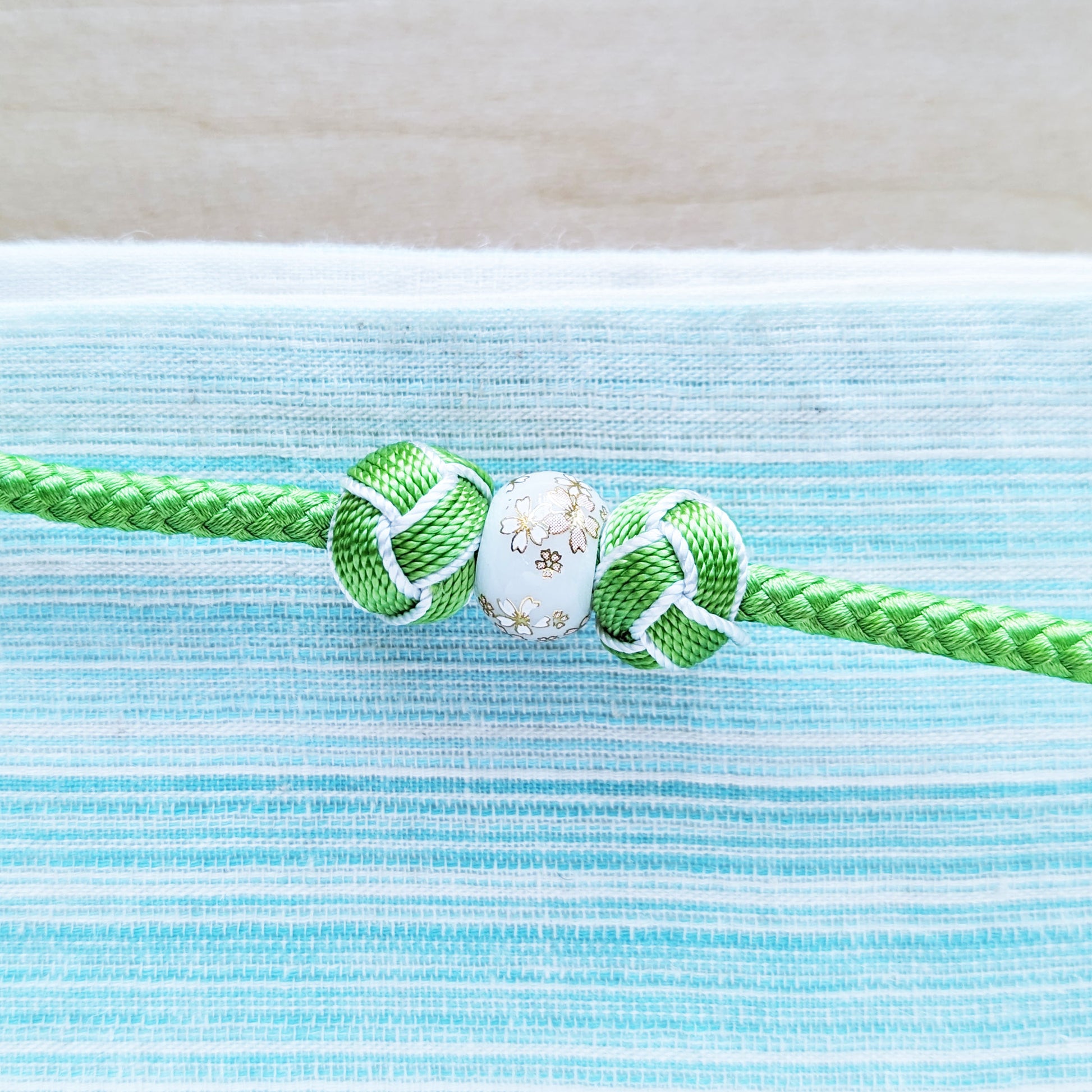 Japanese Kazari Himo - Green Triple Beads
