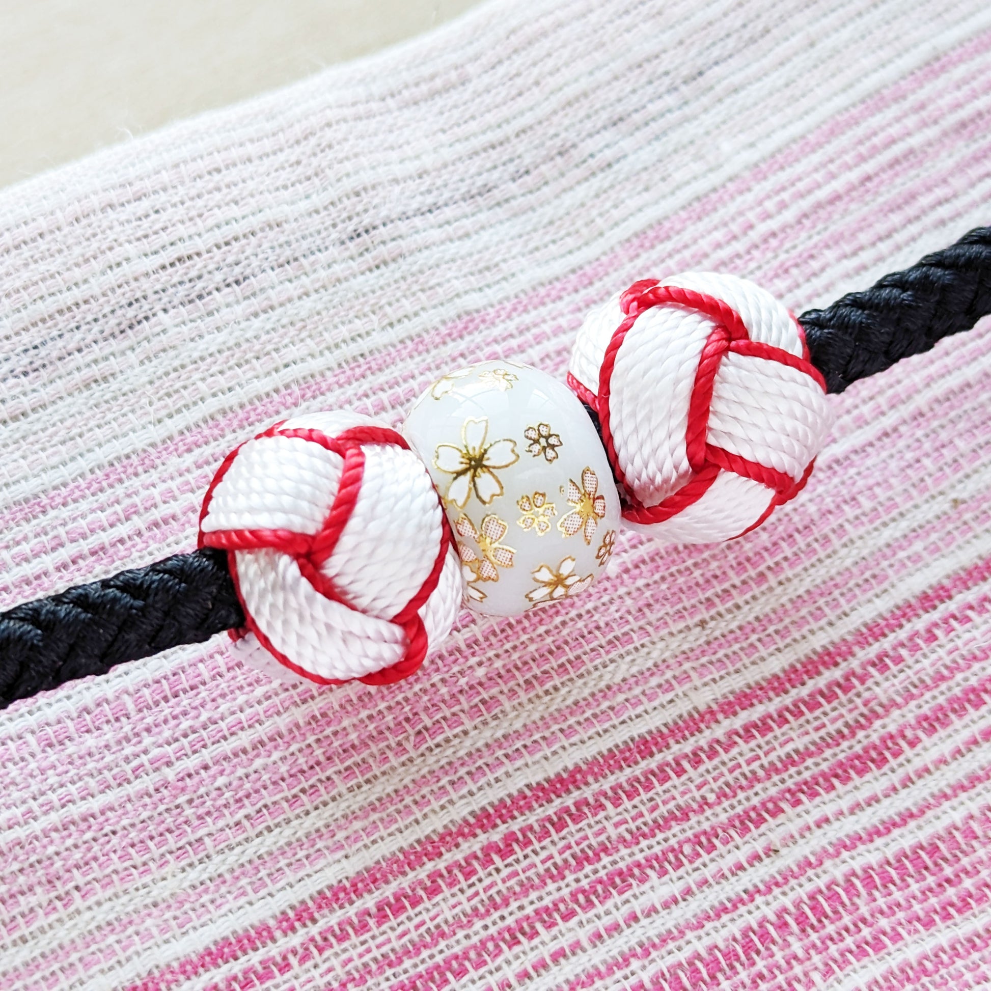 Japanese Kazari Himo - White/Red Triple Beads