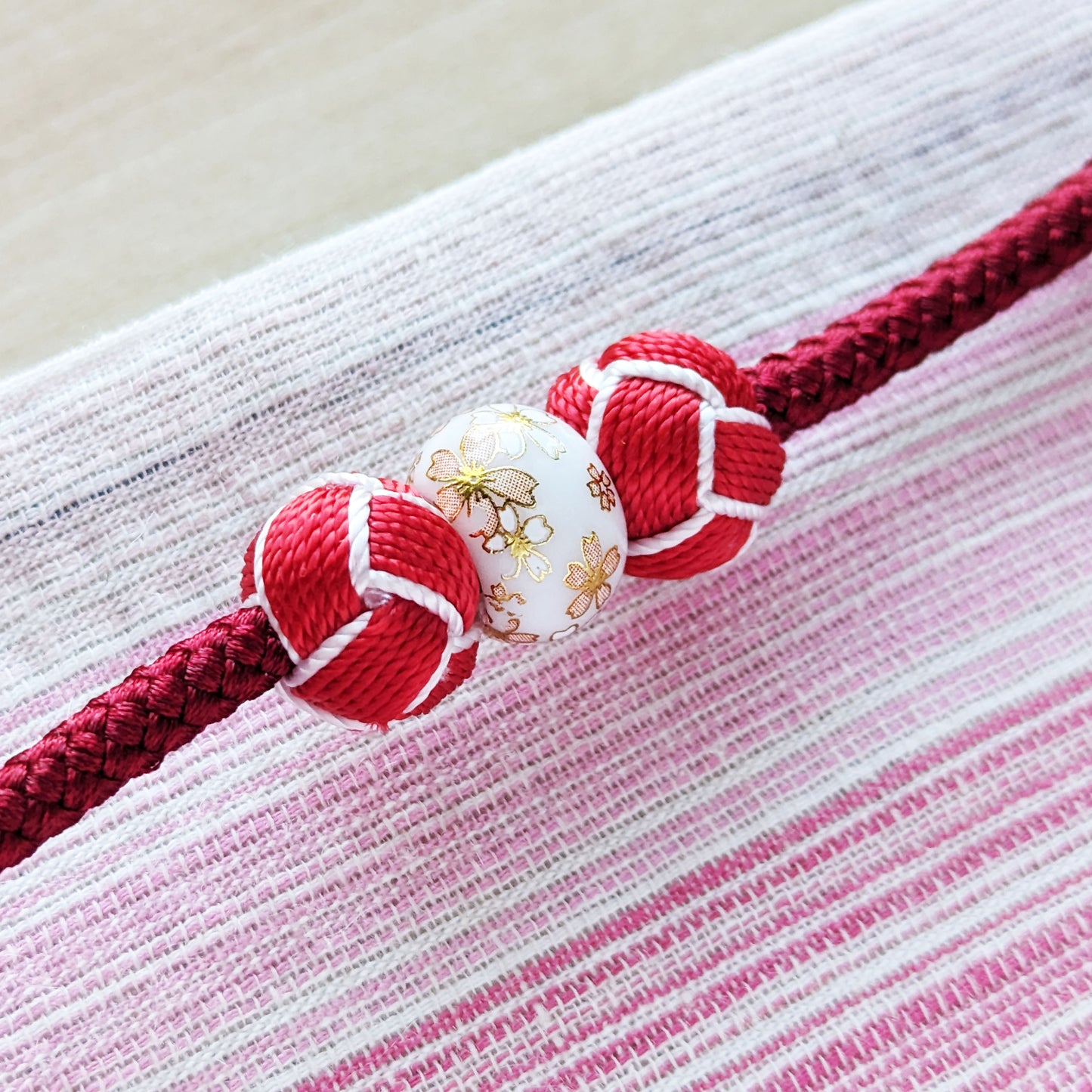 Japanese Kazari Himo - Red Triple Beads
