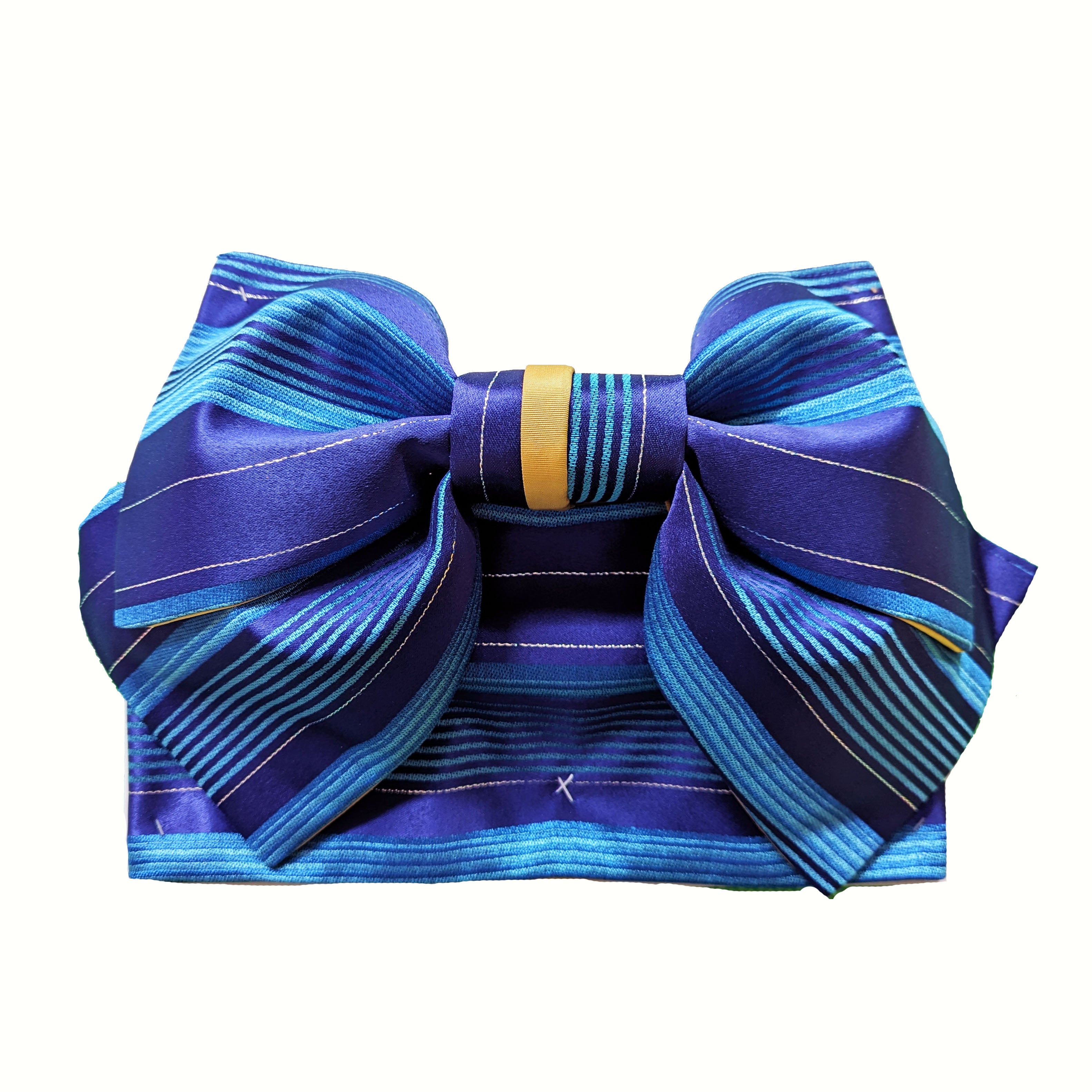 Pre-Tied Obi Belt - Blue Stripes
