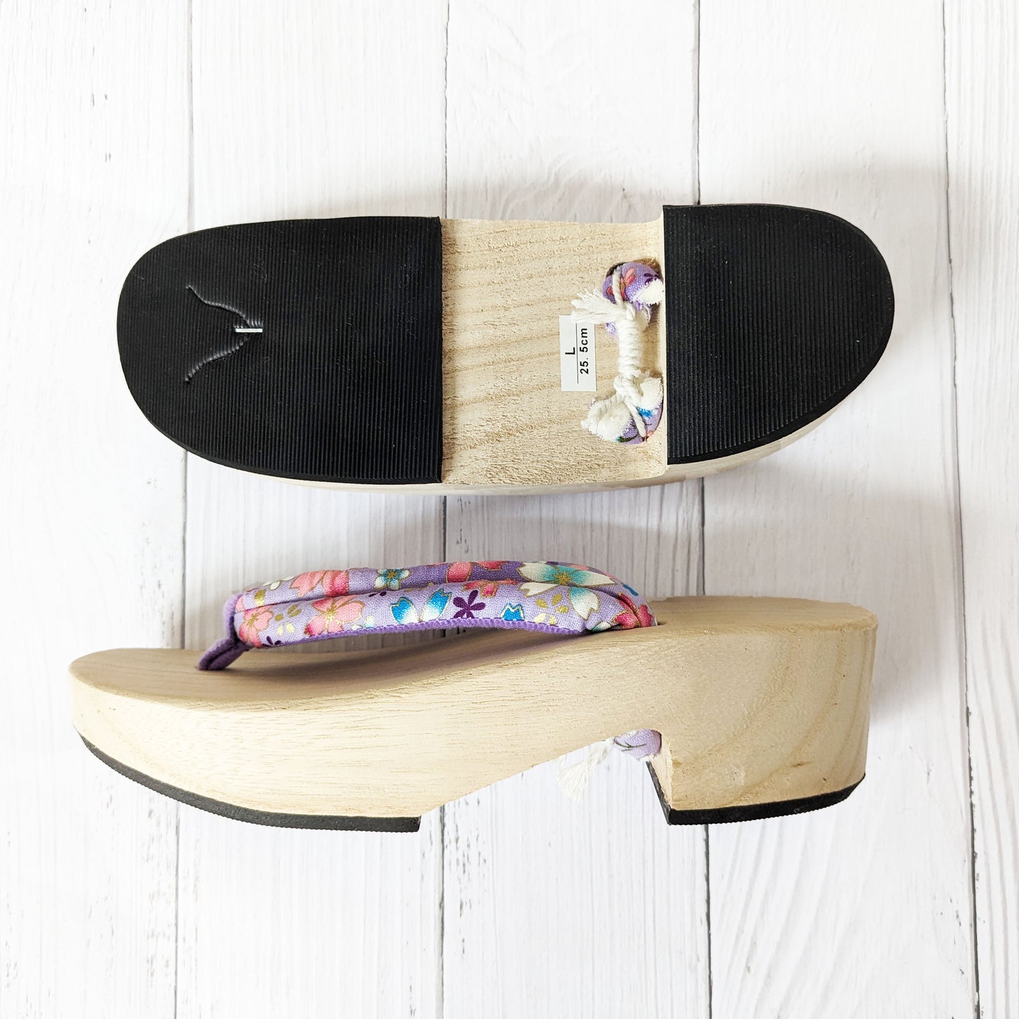 Japanese Women's Geta Sandals - Purple Cherry Blossoms