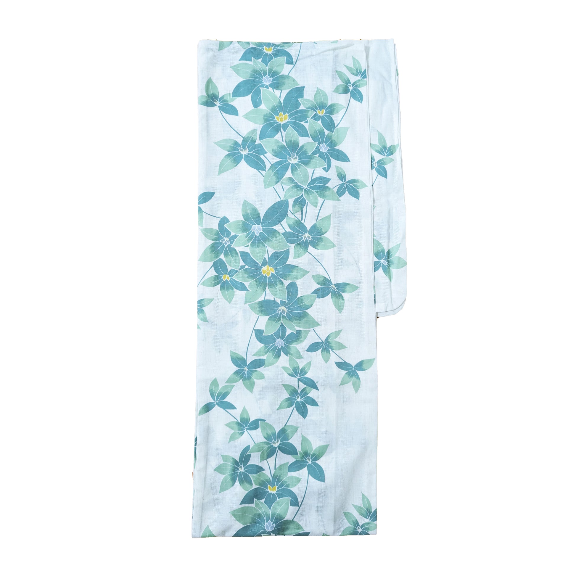 Japanese Yukata Kimono - Green Flowers in White