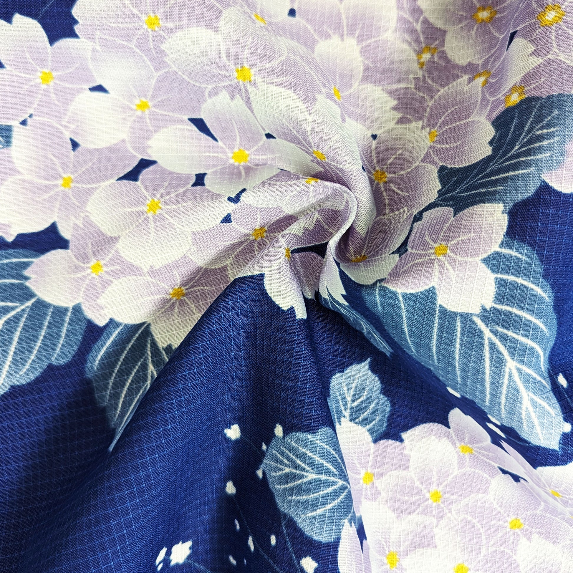 Japanese Yukata Kimono - Purple Hydrangeas in Navy Blue