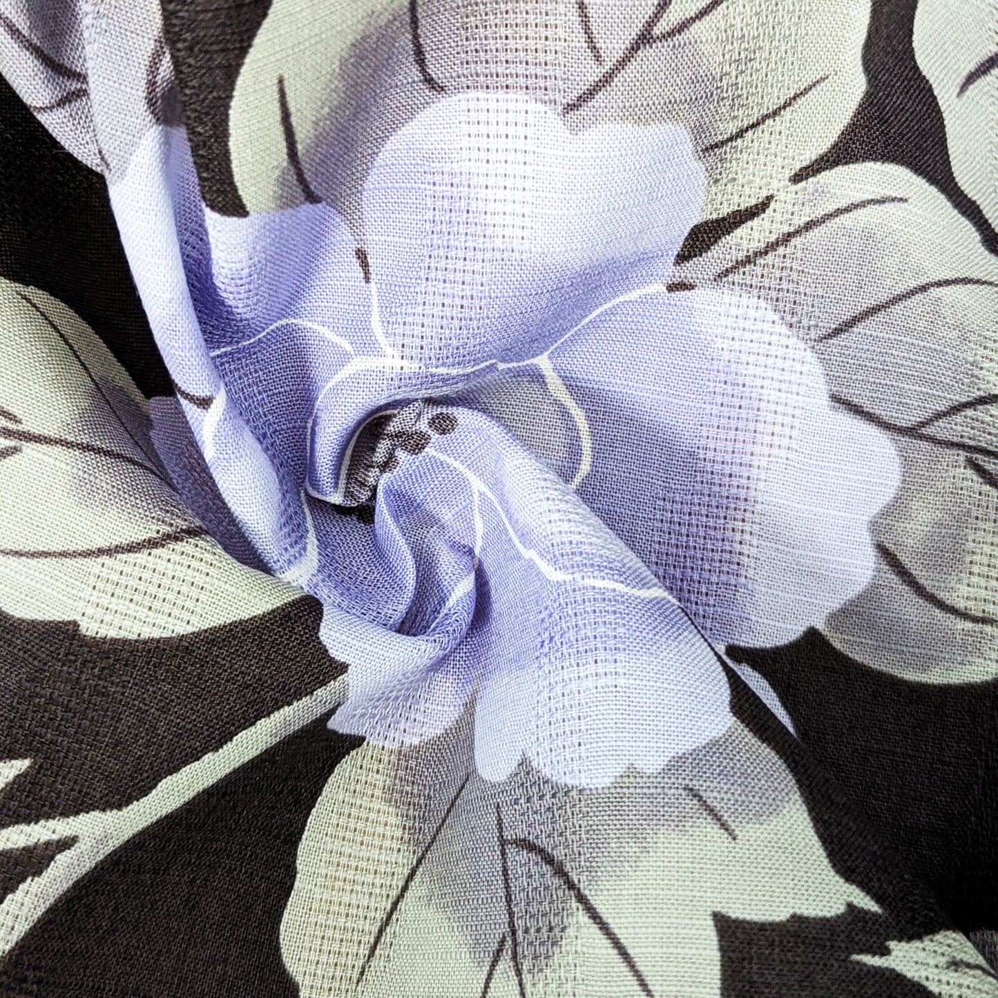 Japanese Yukata Kimono - Purple and Blue Camellias in Charcoal