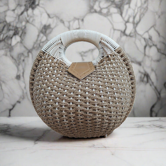 Wicker Round Shell Bag - Brown
